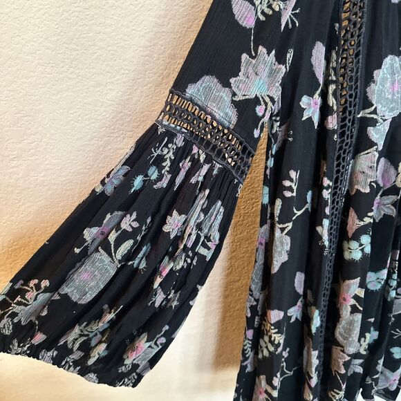 Free People Tunic Floral Flowy Dress Urban Boho Vivid Crotchet Blouse SP - Picture 7 of 11